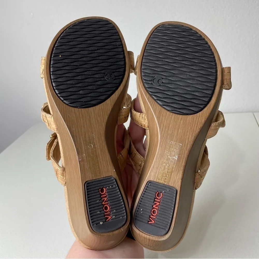 Vionic Tan Strappy Radia Cork Wedges Shoes Size 8